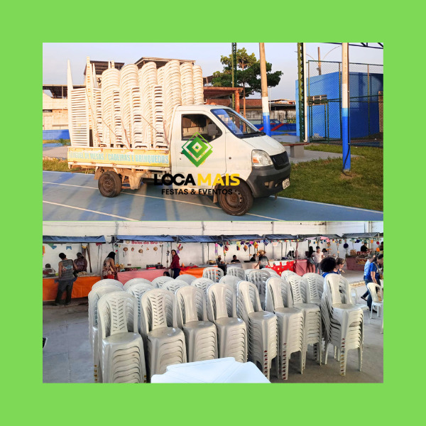 Mesa e cadeiras de plástico branca para festa infantil no Rio de Janeiro