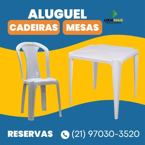 Aluguel de cadeiras e mesas plásticas brancas unitárias para eventos e festas em Nova Iguaçu RJ
