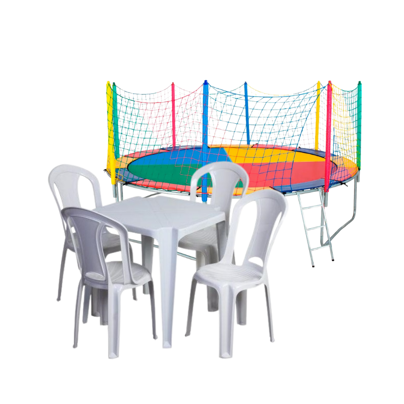 Conjunto de mesa e 4 cadeiras de plástico branca para aluguel no Rio de Janeiro - festas e eventos
